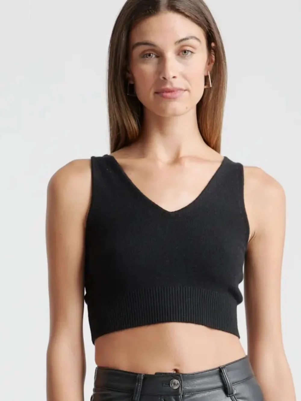 Quince Mongolian Cashmere Black Cropped Tank M - Picture 1 of 4